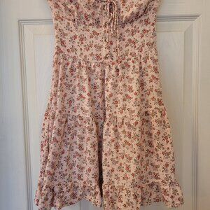 XS AEROPOSTALE baby pink viscose strapless mini dress with ruffled edges
